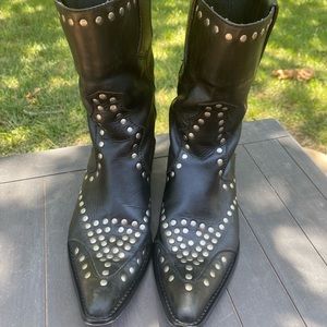 Women’s Harley Davidson Black Leather Biker Boots Silver Studs Red Sole
